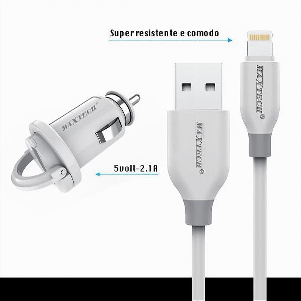 KIT CARICABATTERIE LIGHTNING 1MT RICARICA AUTO CAVO DATI 10 WATT MAXTECH MA-IP03 - 3