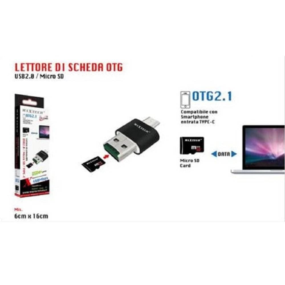LETTORE SCHEDA OTG2.1 USB2.0 MICRO SD COMPATIBILE ENTRATA TYPE-C MAXTECH LTO-SM04 - 2