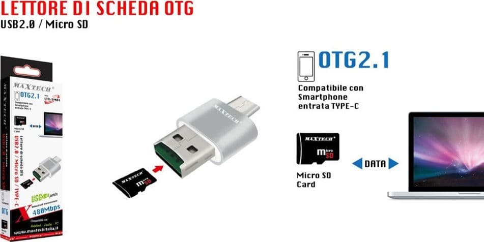 LETTORE SCHEDA OTG2.1 USB2.0 MICRO SD COMPATIBILE ENTRATA TYPE-C MAXTECH LTO-SM04 - 3