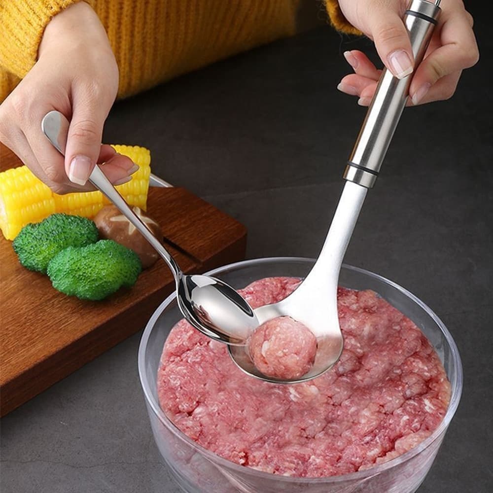 2PZ CUCCHIAIO ANTIADERENTE UTENSILE DA CUCINA STAMPO PER POLPETTE IN ACCIAIO INOX - 9