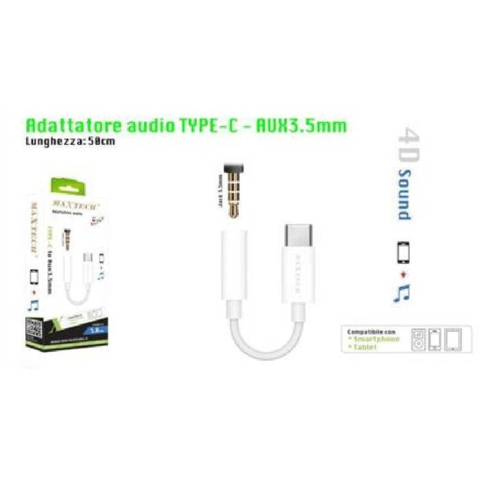 ADATTATORE AUDIO TYPE-C A AUX JACK 3,5MM PER SMARTPHONE TABLET MAXTECH AD-TC01 - 2