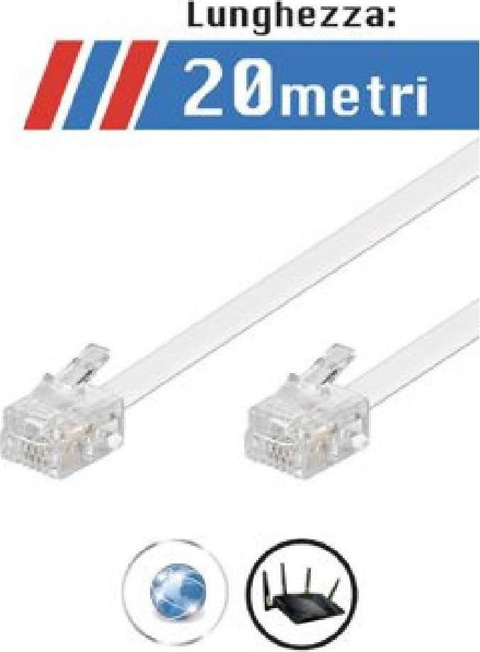 CAVO PROLUNGA TELEFONICO CONNETTORE RJ11 20 METRI MODEM ADSL MAXTECH RJ11-20M - 4