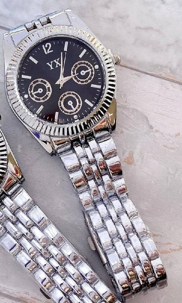 OROLOGIO DA POLSO YX UOMO ANALOGICO CALENDARIO ELEGANTE SILVER QUADRANTE NERO