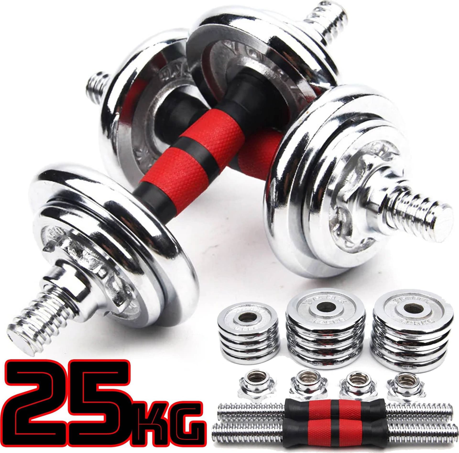 SET MANUBRI COMPONIBILI PESI REGOLABILI PALESTRA DUMBBELL IN ACCIAIO 25KG TOTALE - 2