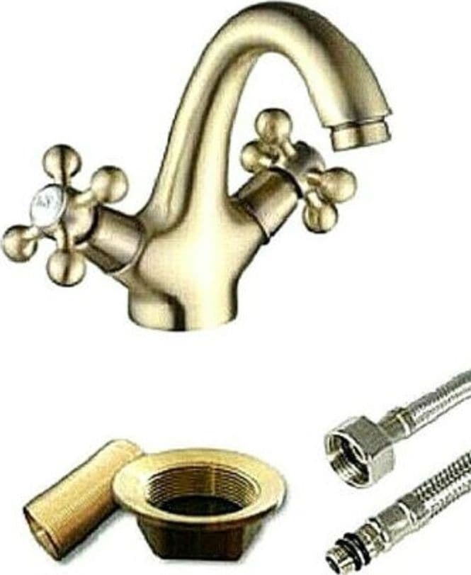 RUBINETTO MISCELATORE LAVABO BAGNO OTTONE DORATO BRONZO MODELLO ROMA 52805A - 2