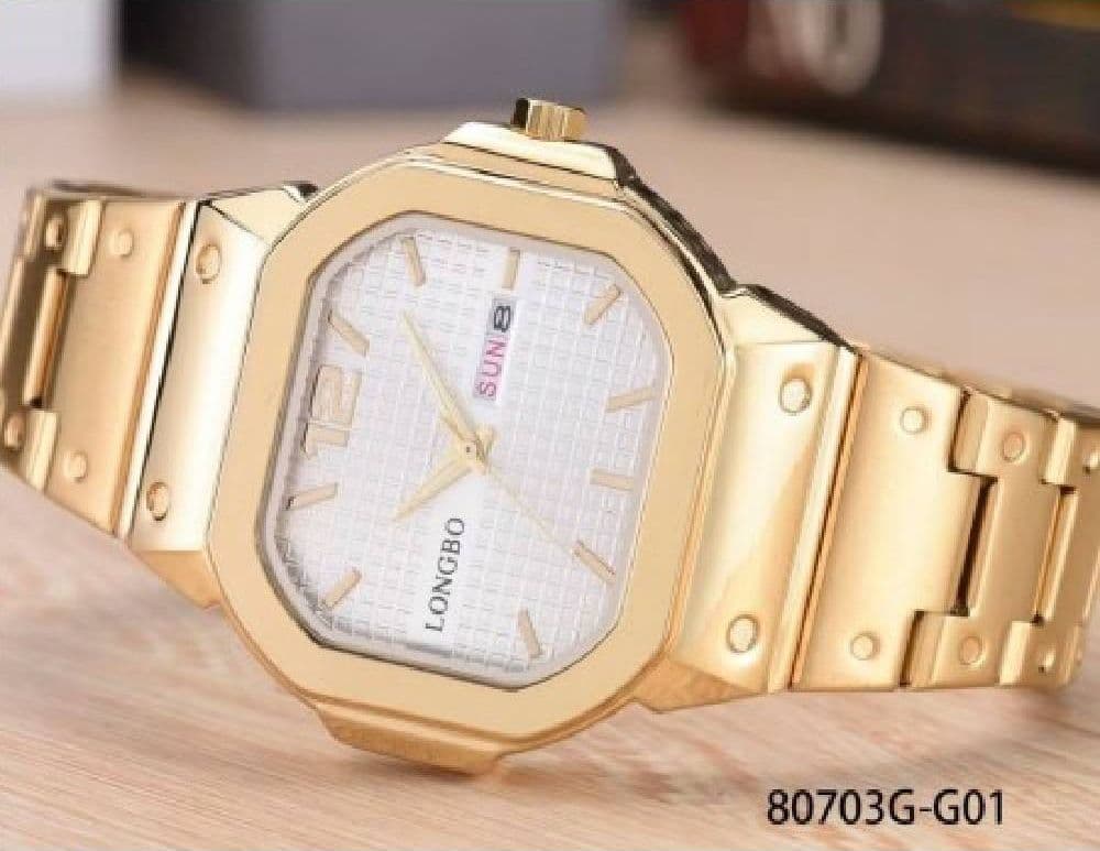 OROLOGIO DA POLSO LONGBO 80703G UOMO QUARZO DATA ANALOGICO ACCIAIO DORATO BIANCO