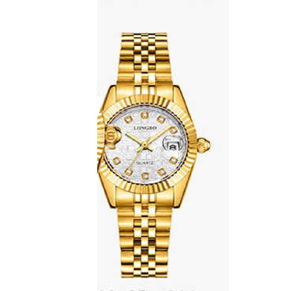 OROLOGIO UOMO DONNA LONGBO 80435 IN ACCIAIO CON STRASS IMPERMEABILE DORATO BIANCO - 3
