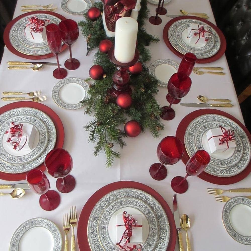 6 X SOTTOPIATTI NATALIZI IN PLASTICA 33CM DECORAZIONI NATALE PER LA TAVOLA ROSSO - 3