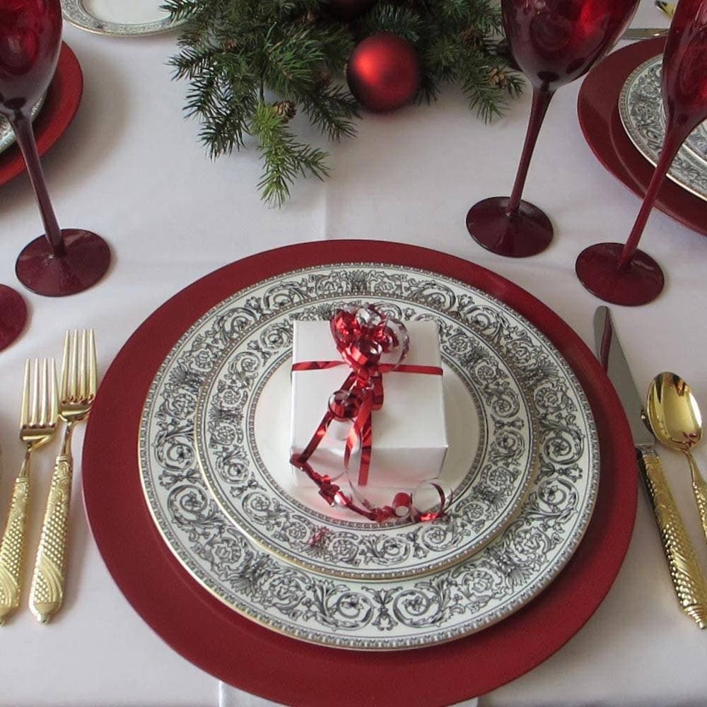 6 X SOTTOPIATTI NATALIZI IN PLASTICA 33CM DECORAZIONI NATALE PER LA TAVOLA ROSSO - 4