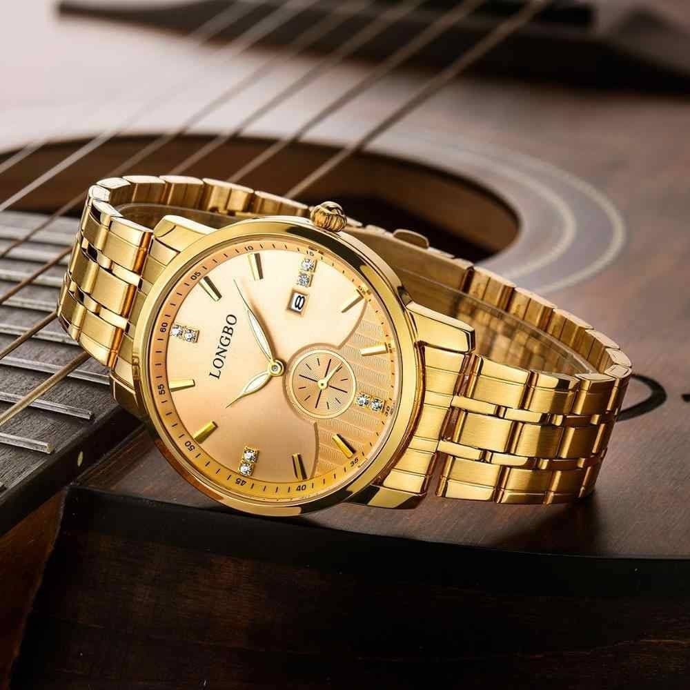OROLOGIO UOMO DONNA LONGBO 80436 CRONO ANALOGICO DATA IMPERMEABILE ACCIAIO DORATO - 4