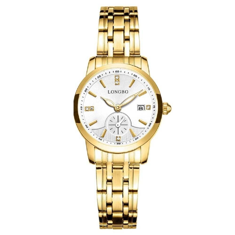OROLOGIO UOMO DONNA LONGBO 80436 CRONO DATA IMPERMEABILE ACCIAIO DORATO BIANCO - 3