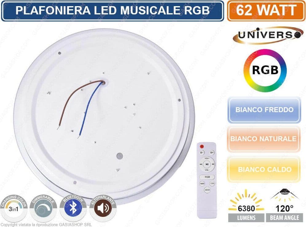 PLAFONIERA LED 3IN1 RGB 62W CIRCOLARE CIELO STELLATO BLUETOOTH ALTOPARLANTE APP - 5