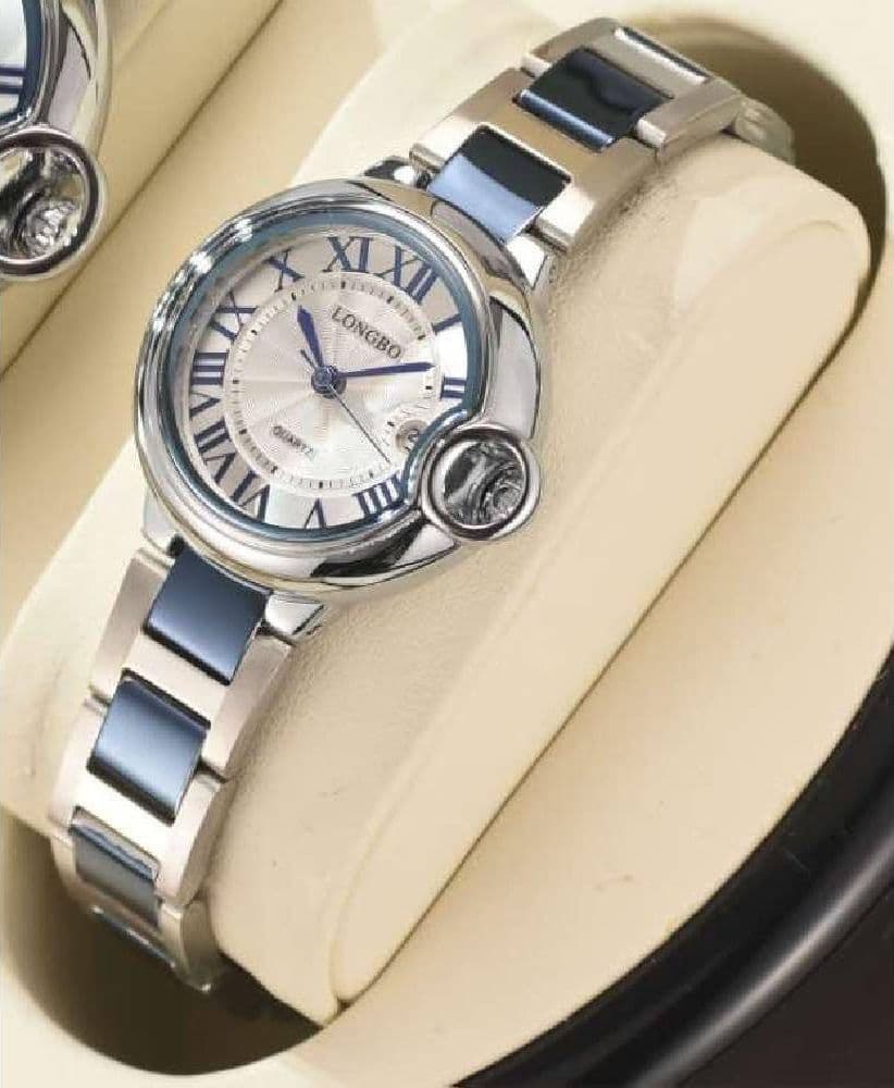 OROLOGIO POLSO UOMO DONNA LONGBO 80771 QUARZO CALENDARIO IMPERMEABILE SILVER BLU - 3