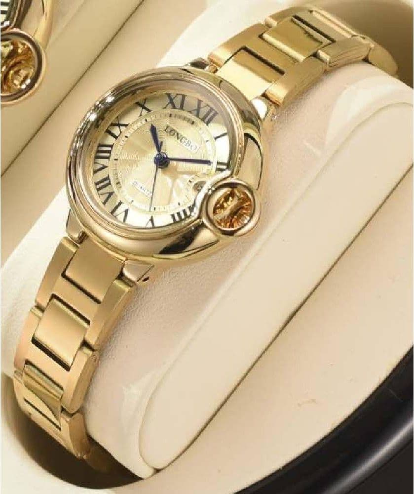 OROLOGIO DA POLSO UOMO DONNA LONGBO 80771 QUARZO CALENDARIO IMPERMEABILE DORATO - 3