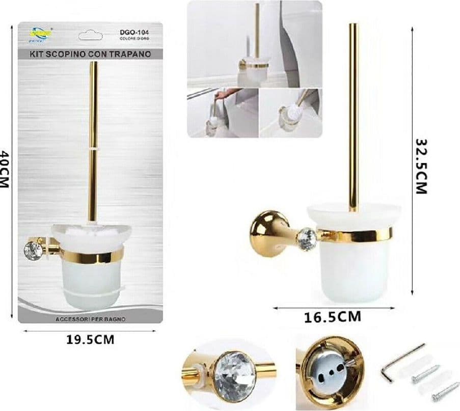 PORTASCOPINO SOSPESO DORATO ORO SUPPORTO CASA ARREDO BAGNO PORTA SCOPINO DGO-104 - 2