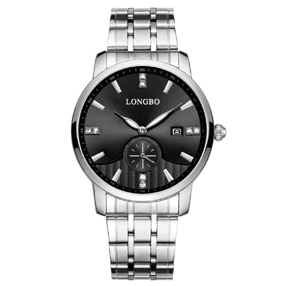 OROLOGIO UOMO DONNA LONGBO 80436 ANALOGICO DATA IMPERMEABILE ACCIAIO SILVER NERO - 6