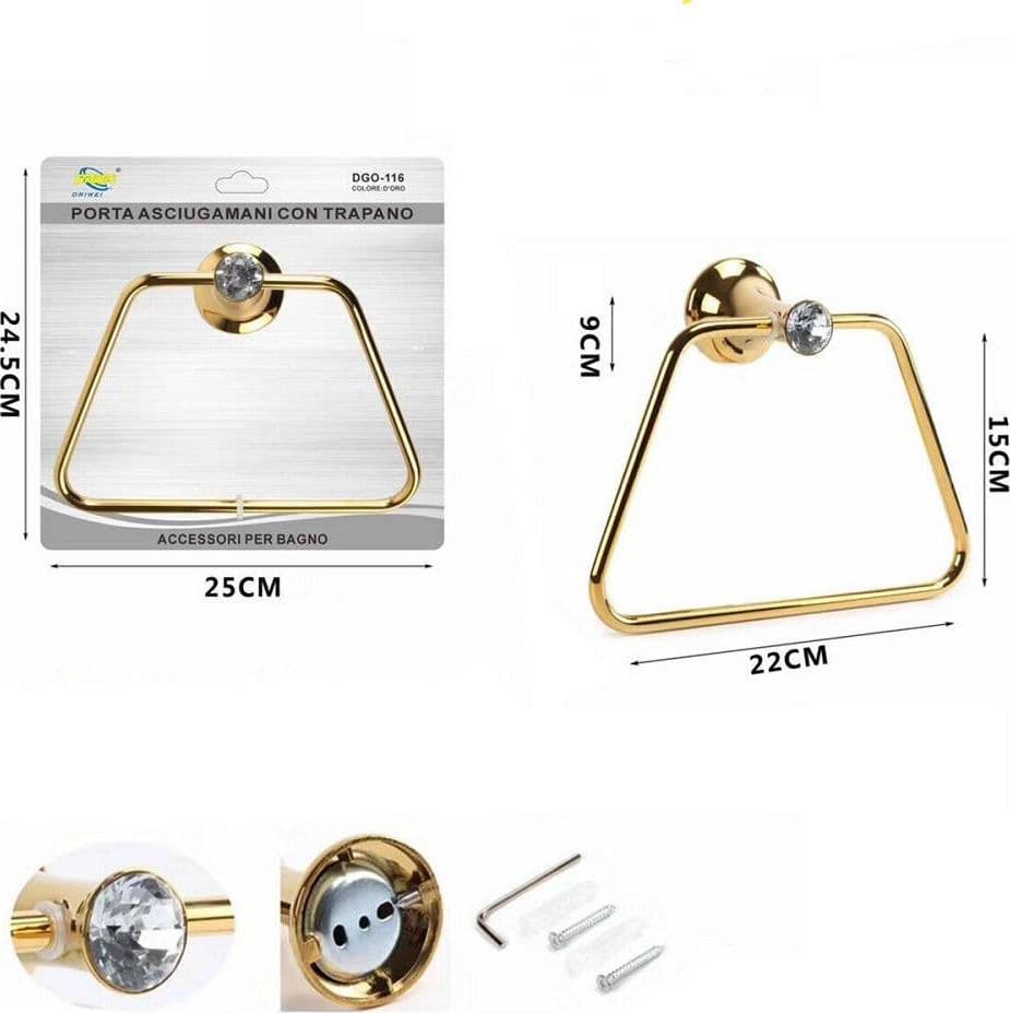 PORTA ASCIUGAMANI PER BAGNO A MURO PARETE SALVIETTE DORATO SUPPORTO ARREDO BAGNO - 2