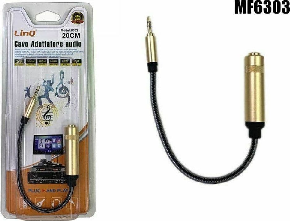 CAVO ADATTATORE AUDIO JACK 3,5MM MASCHIO - 6,35MM FEMMINA LUNG 20CM LINQ MF6303