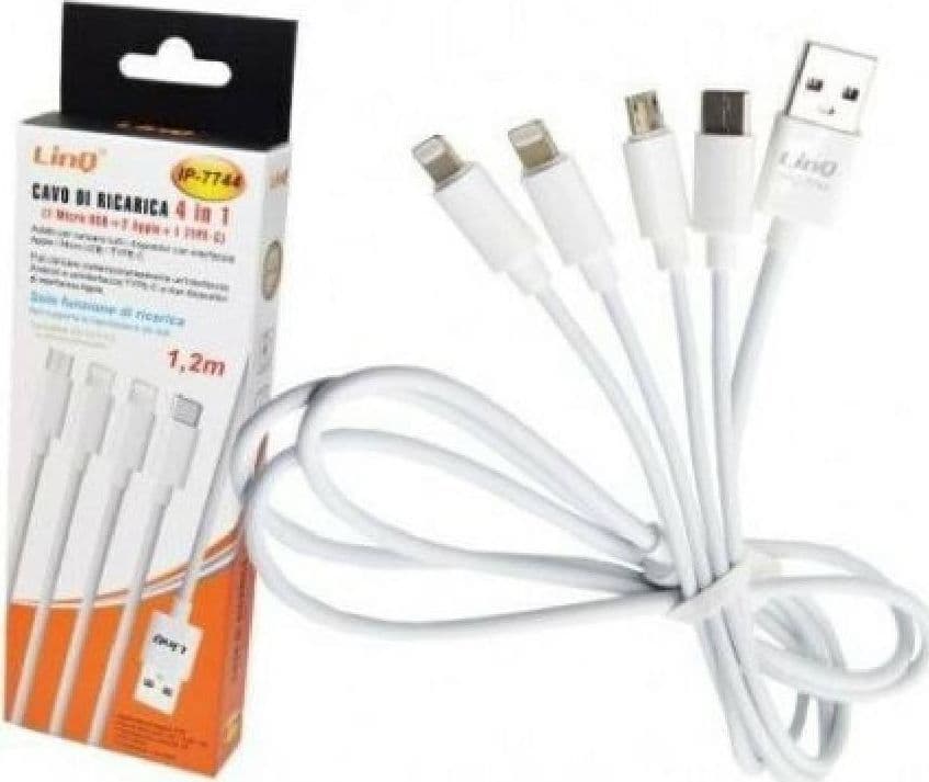 CAVO USB DI RICARICA 4IN1 MICROUSB TIPO C + 2 LIGHTNING IPHONE LINQ IP-7744