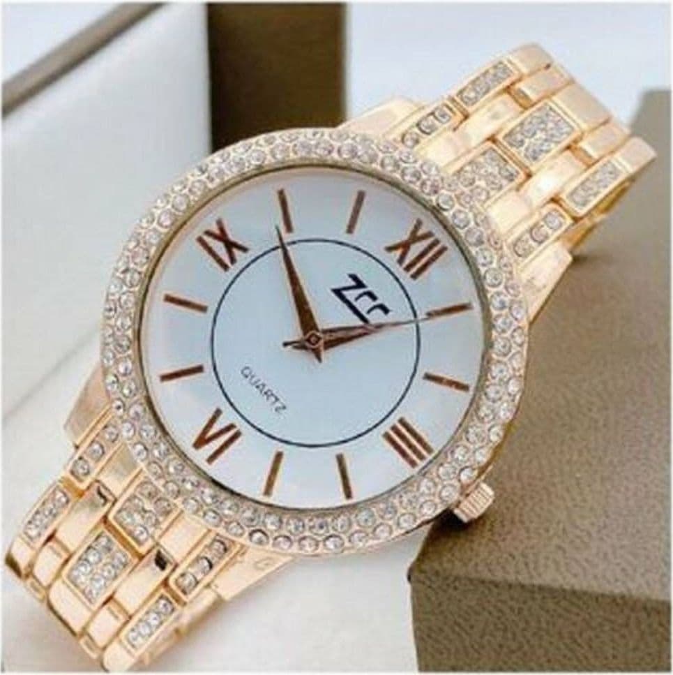 OROLOGIO DA POLSO ZCC 13 DONNA QUARZO ACCIAIO MODA BRILLANTINI ROSA FONDO BIANCO