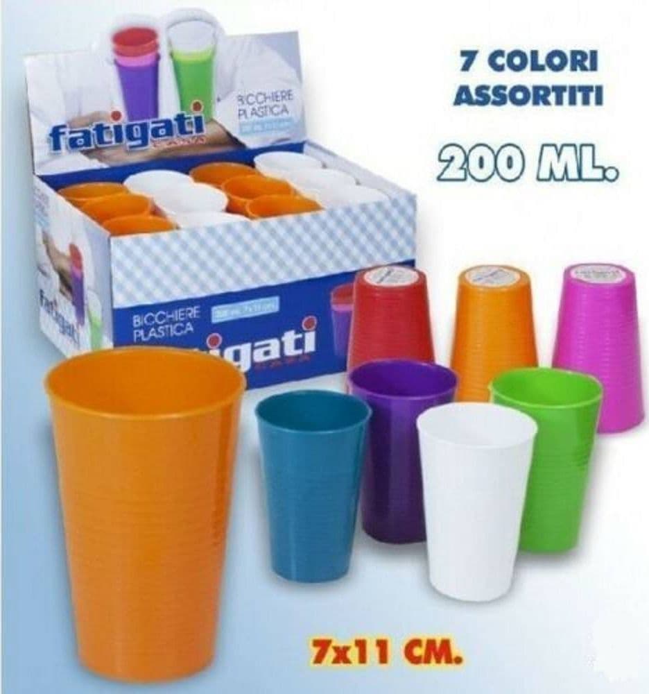 SET 12 PEZZI BICCHIERI IN PLASTICA RIGIDA COLORI ASSORTITI 200 ML - 2