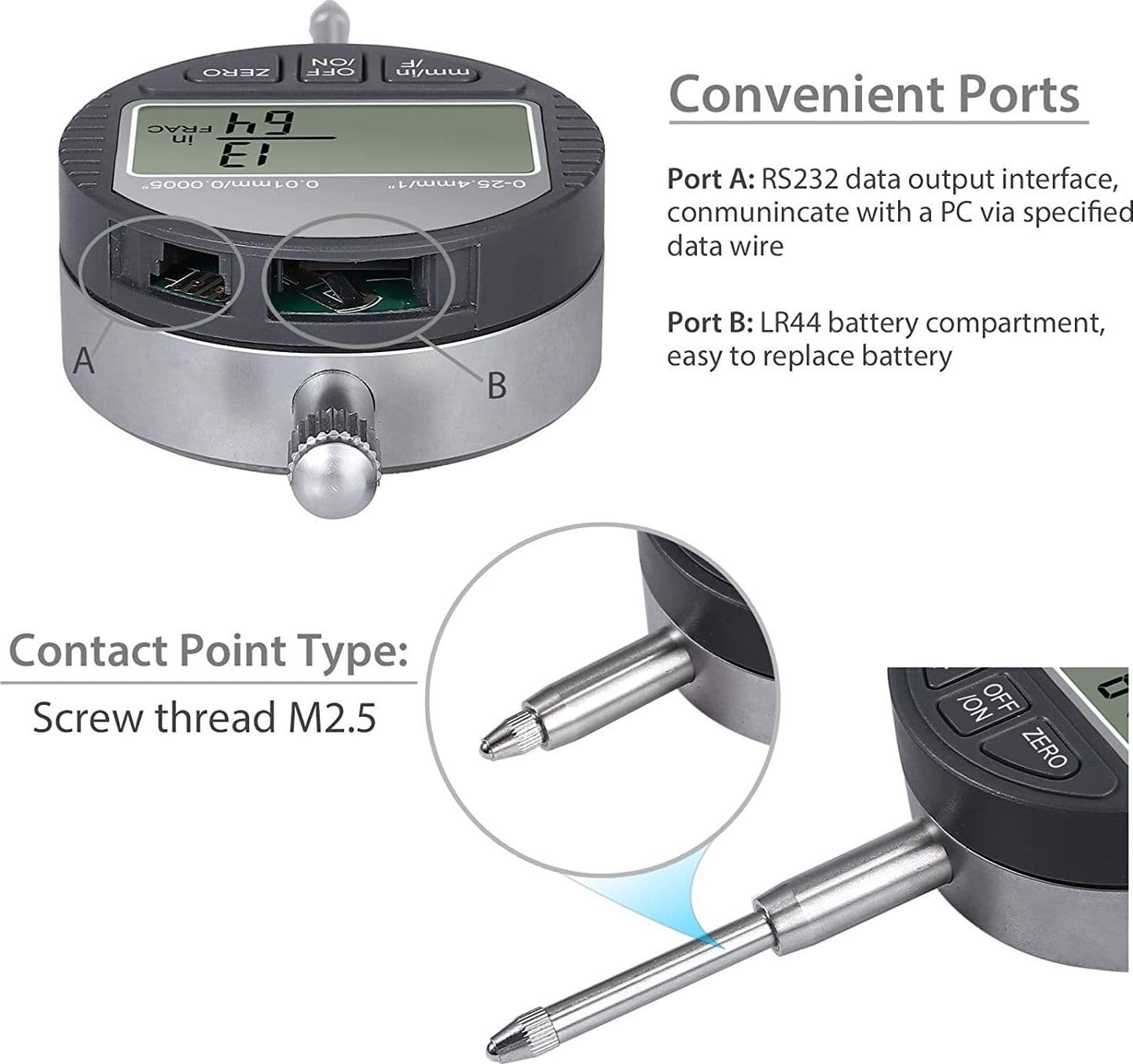 COMPARATORE CENTESIMALE DIGITALE CON DISPLAY 0-25,4MM/0,5" TORNIO  0,01MM/0,005" - 3