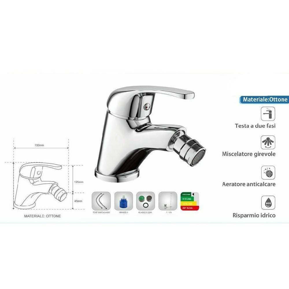 RUBINETTO MISCELATORE PER BIDET BIDÈ BAGNO MATERIALE OTTONE CROMATO TARANTO - 2