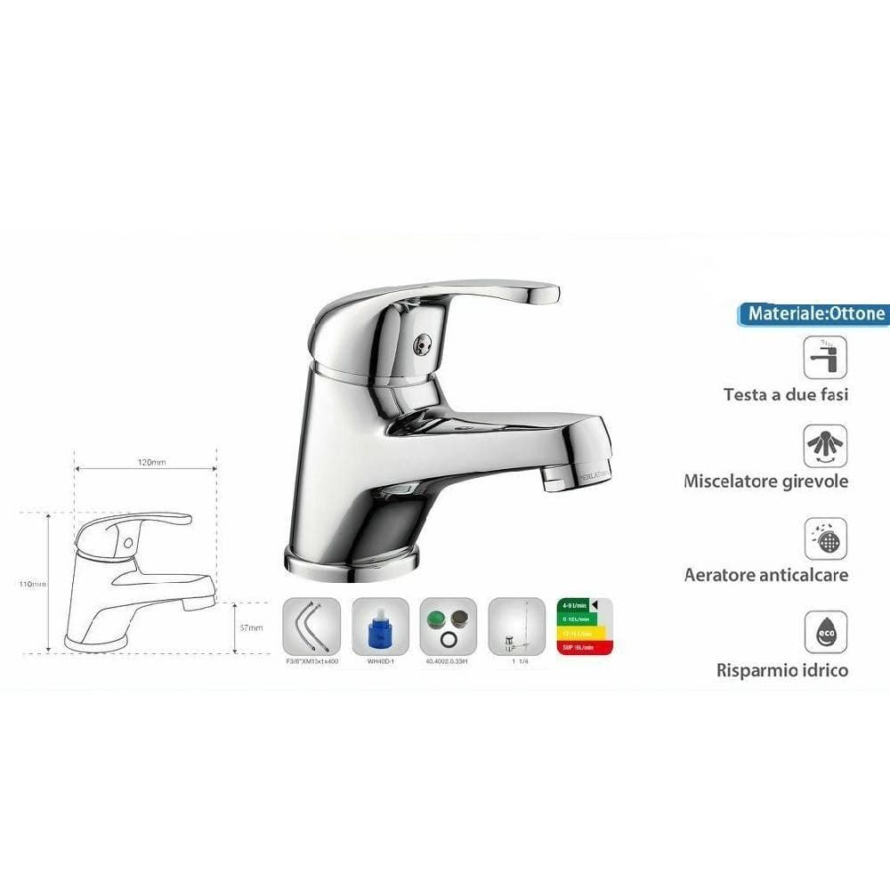 RUBINETTO MISCELATORE PER LAVABO DA BAGNO MATERIALE OTTONE CROMATO TARANTO - 2