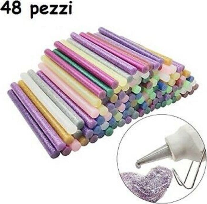48 STICK COLLA A CALDO GLITTER RICARICA PER PISTOLA LUNGA 18 CM DIAMETRO 11 MM