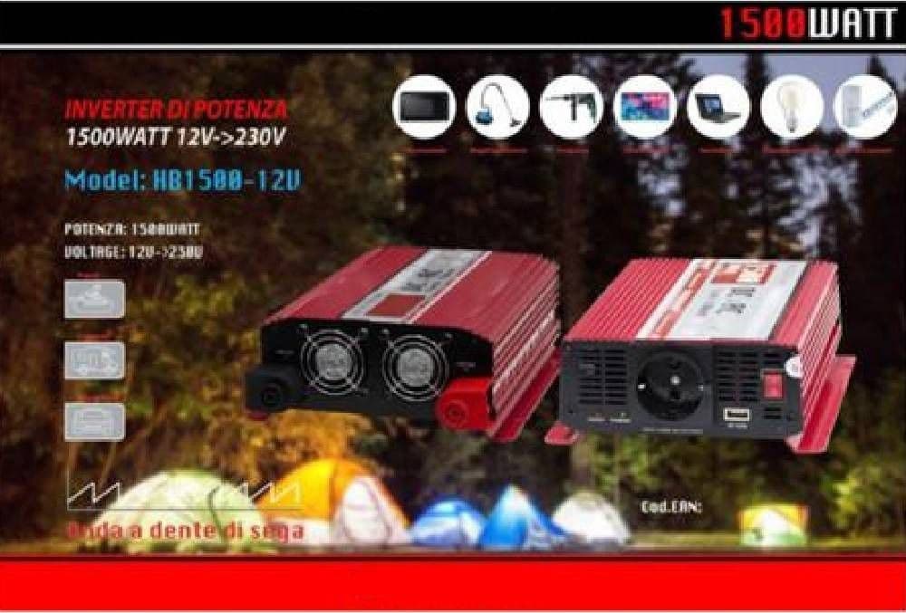 INVERTER POTENZA DA 12V A 230V TENSIONE 1500W PER CAMPER AUTO MAXTECH HB1500-12V - 2