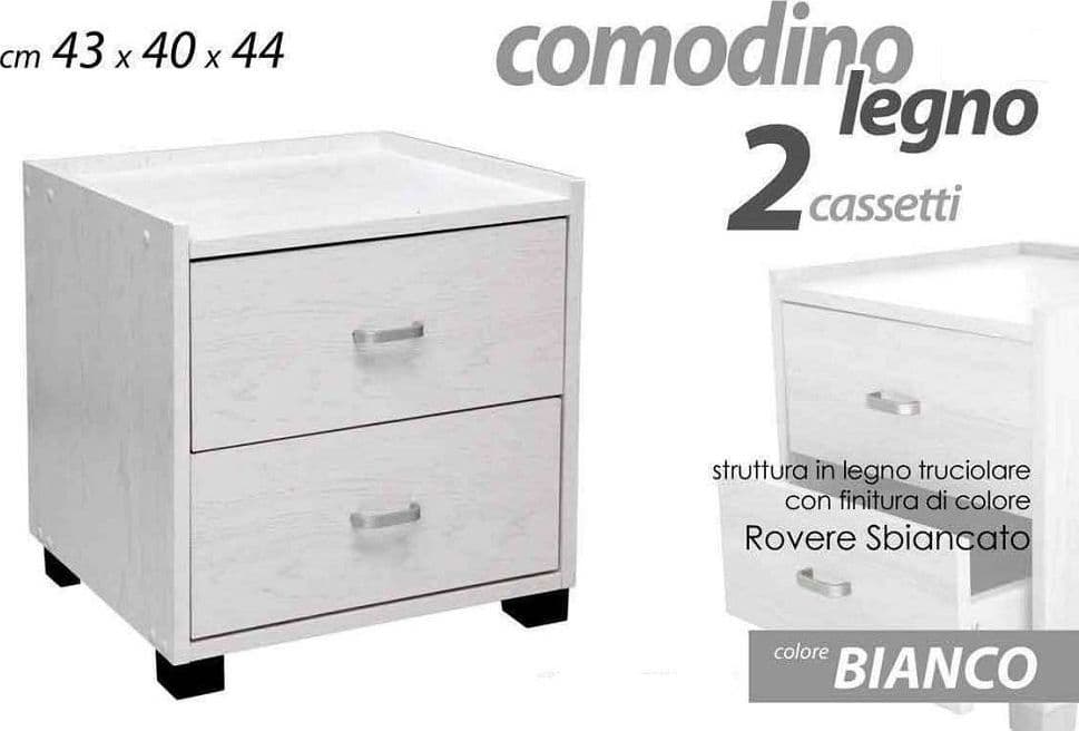 COMODINO LEGNO 2 CASSETTI MOBILE MODERNO 44 X 43 X 40 CM 715679 CAMERA DA LETTO - 2