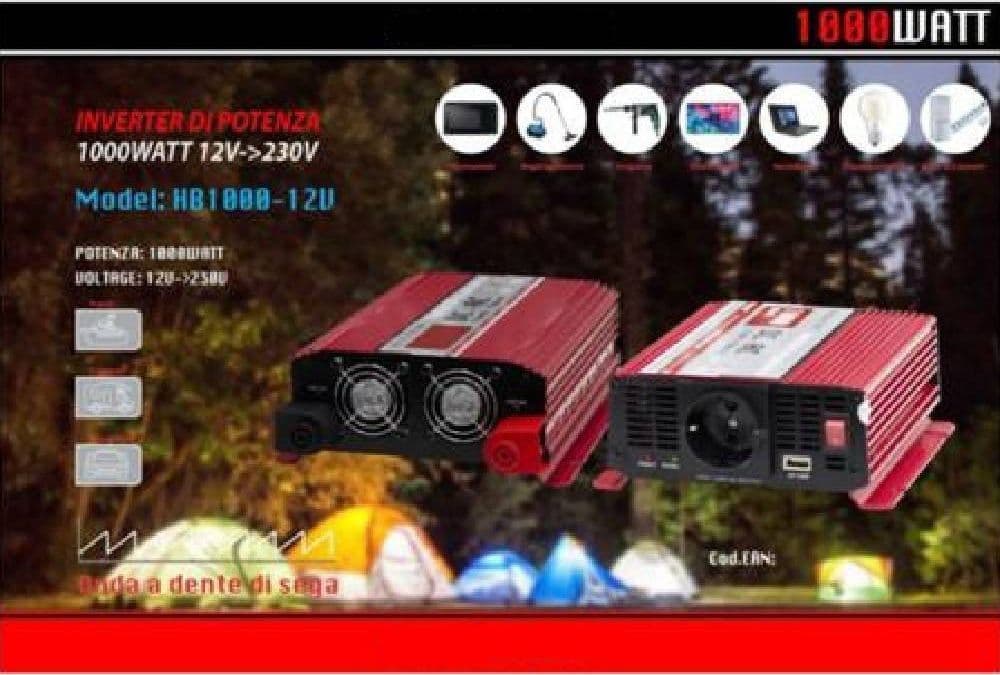 INVERTER DI POTENZA DA 12V A 230V TENSIONE 1000W CAMPER AUTO MAXTECH HB1000-12V - 2