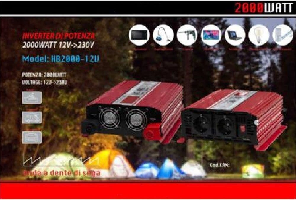 INVERTER DI POTENZA 2000 WATT PER AUTO CAMPER DA 12V A 230V MAXTECH HB2000-12V - 2