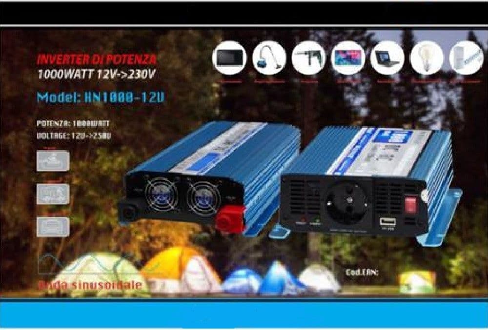 INVERTER 12V A 230V CAMPER AUTO 1000W DI POTENZA ONDA SINUSOIDALE HN1000-12V MAXTECH - 2