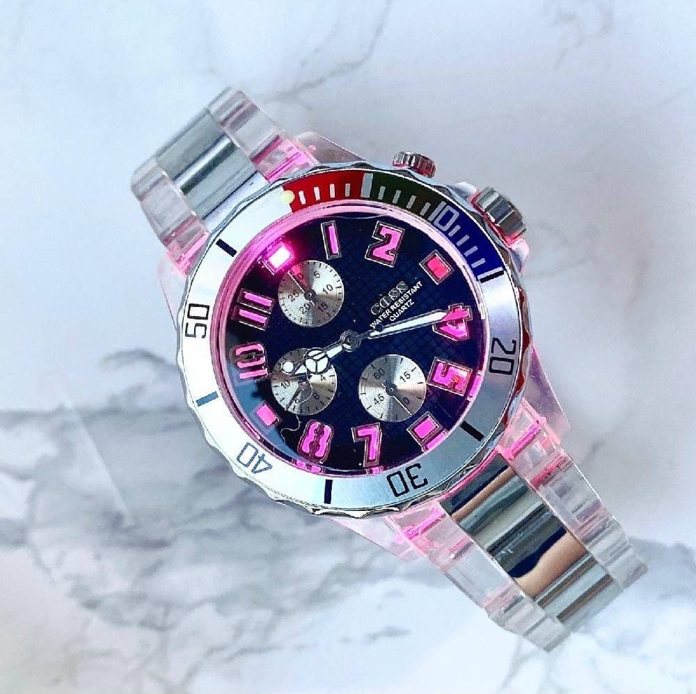 OROLOGIO POLSO COSS UOMO ANALOGICO QUARZO LUMINOSO GHIERA SILVER QUADRANTE BLU - 2