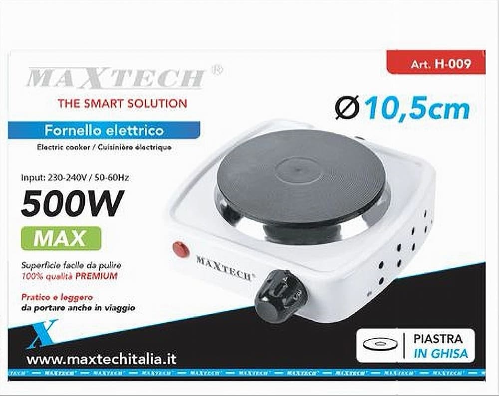 FORNELLO ELETTRICO 500W REGOLABILE PIASTRA 105MM CAMPEGGIO VACANZA MAXTECH H-009 - 4