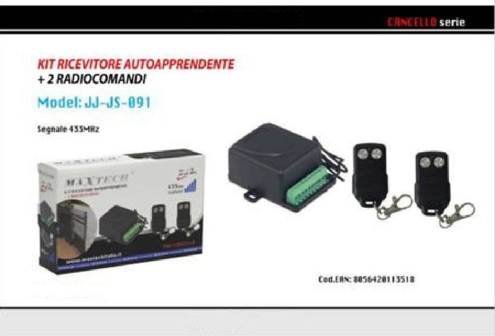 KIT RICEVITORE AUTOAPPRENDENTE+2 RADIOCOMANDI APERTURA CANCELLO JJ-JS-091 MAXTECH - 2