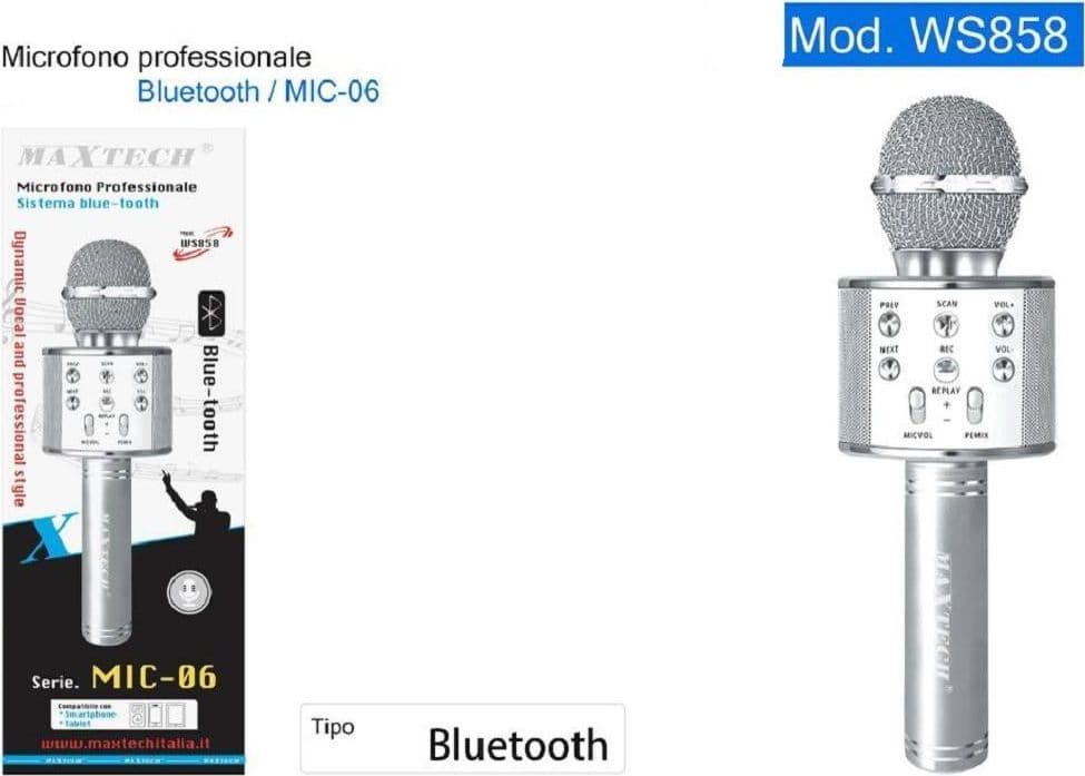 MICROFONO ALTOPARLANTE BLUETHOOT WIRELESS CON SPEAKER KARAOKE MAXTECH MIC-06 - 6