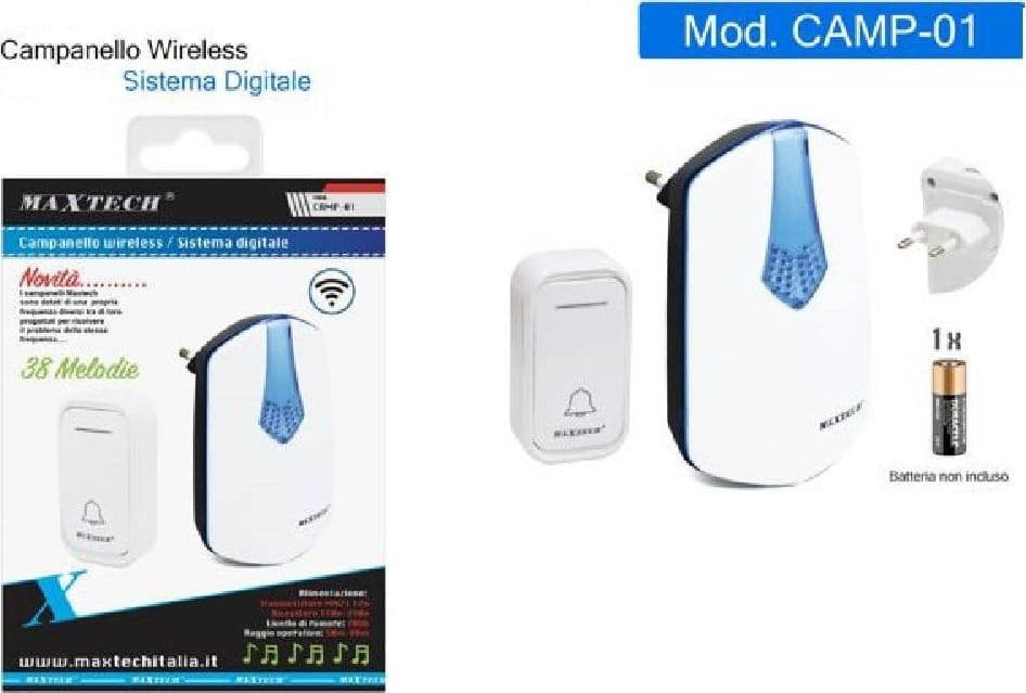 CAMPANELLO WIRELESS CON SPINA WIFI RAGGIO 80M A LED SENZA FILI MAXTECH CAMP-01 - 4