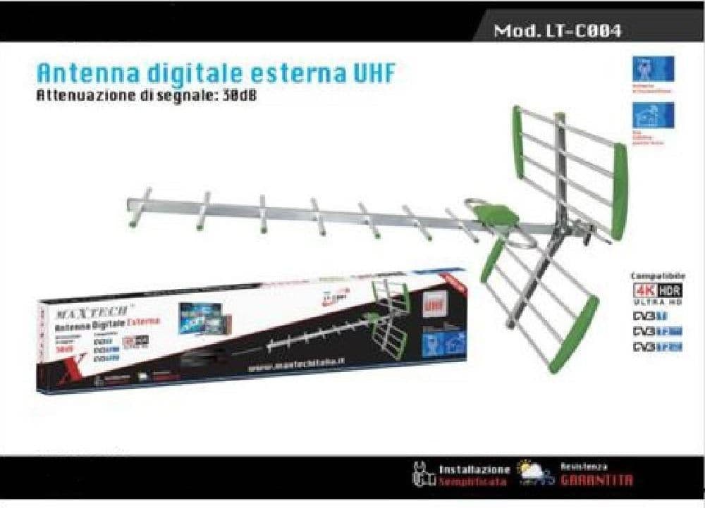 ANTENNA DIGITALE ESTERNO TV UHF 30DB TELEVISORE DIGITALE TERRESTRE MAXTECH LT-C004 - 2