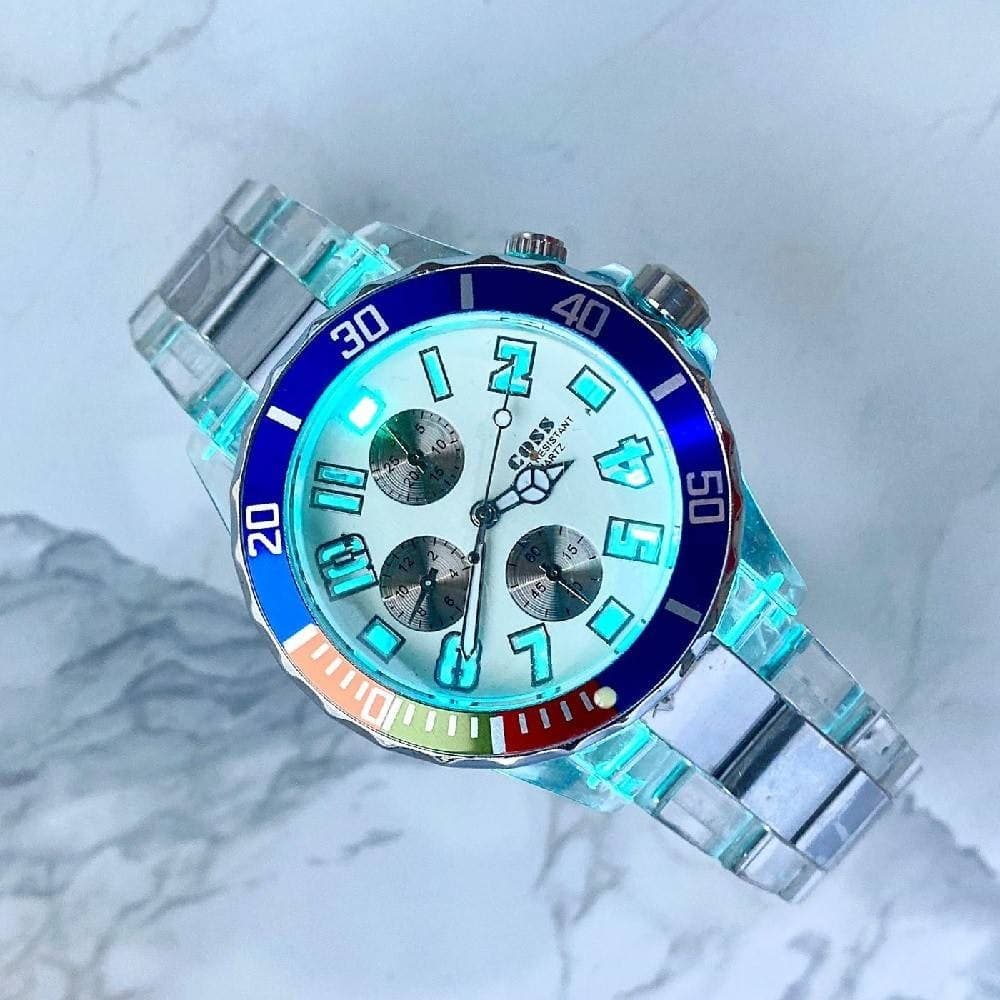 OROLOGIO POLSO COSS UOMO ANALOGICO QUARZO LUMINOSO SILVER BLU QUADRANTE BIANCO - 2