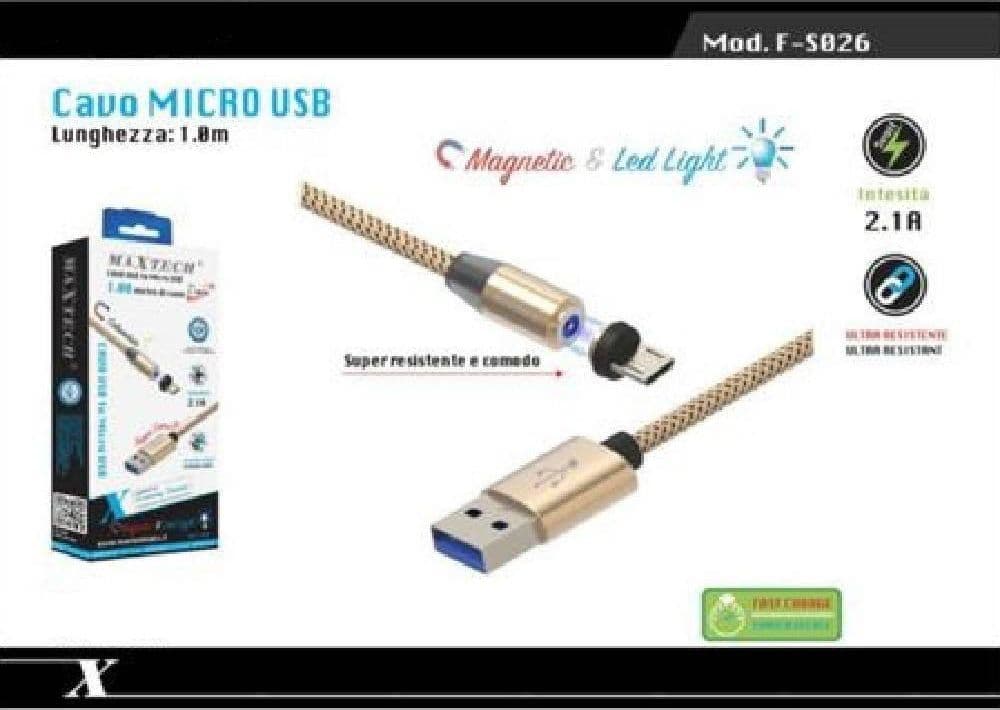 CAVO MICRO USB RICARICA DATI LUCE MAGNETICA LED 1MT PER SMARTPHONE MAXTECH F-S026 - 7