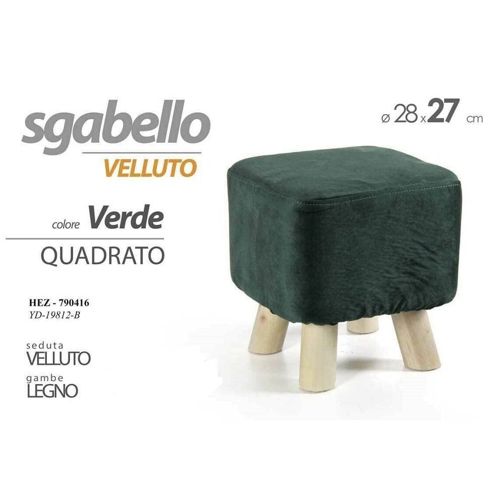 POUF SGABELLO VELLUTO COLORE BLU ROSSO VERDE QUADRATO TONDO GAMBE LEGNO 28X27CM - 4