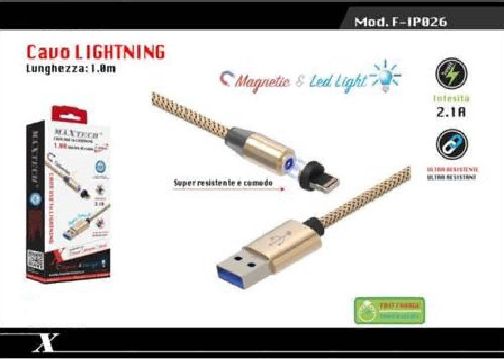 CAVO LIGHTNING 1MT USB INTRECCIATO MAGNETICO RICARICA IPAD IPHONE MAXTECH F-IP026 - 3