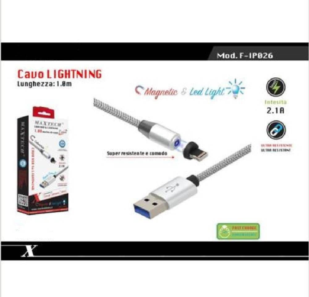 CAVO LIGHTNING 1MT USB INTRECCIATO MAGNETICO RICARICA IPAD IPHONE MAXTECH F-IP026 - 4