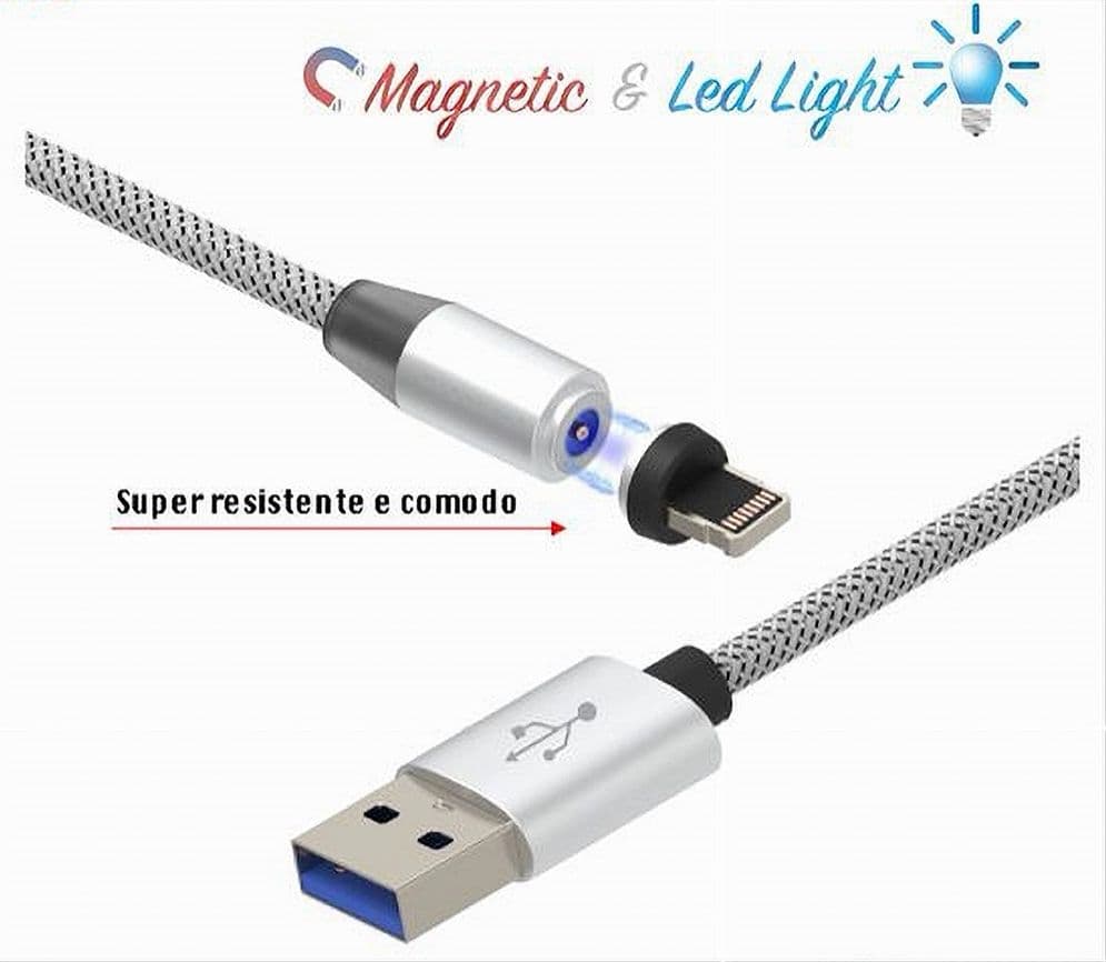 CAVO LIGHTNING 1MT USB INTRECCIATO MAGNETICO RICARICA IPAD IPHONE MAXTECH F-IP026 - 6