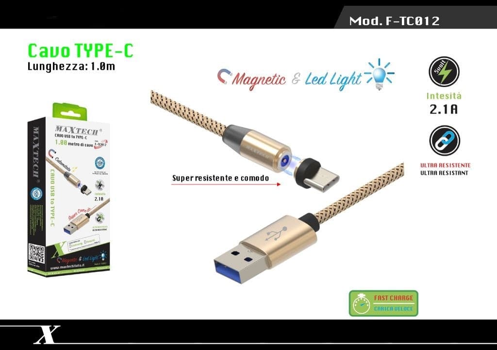 CAVO MAGNETICO RICARICA DATI PER HUAWEI 1MT CONNETTORE TYPE-C MAXTECH F-TC012 - 6