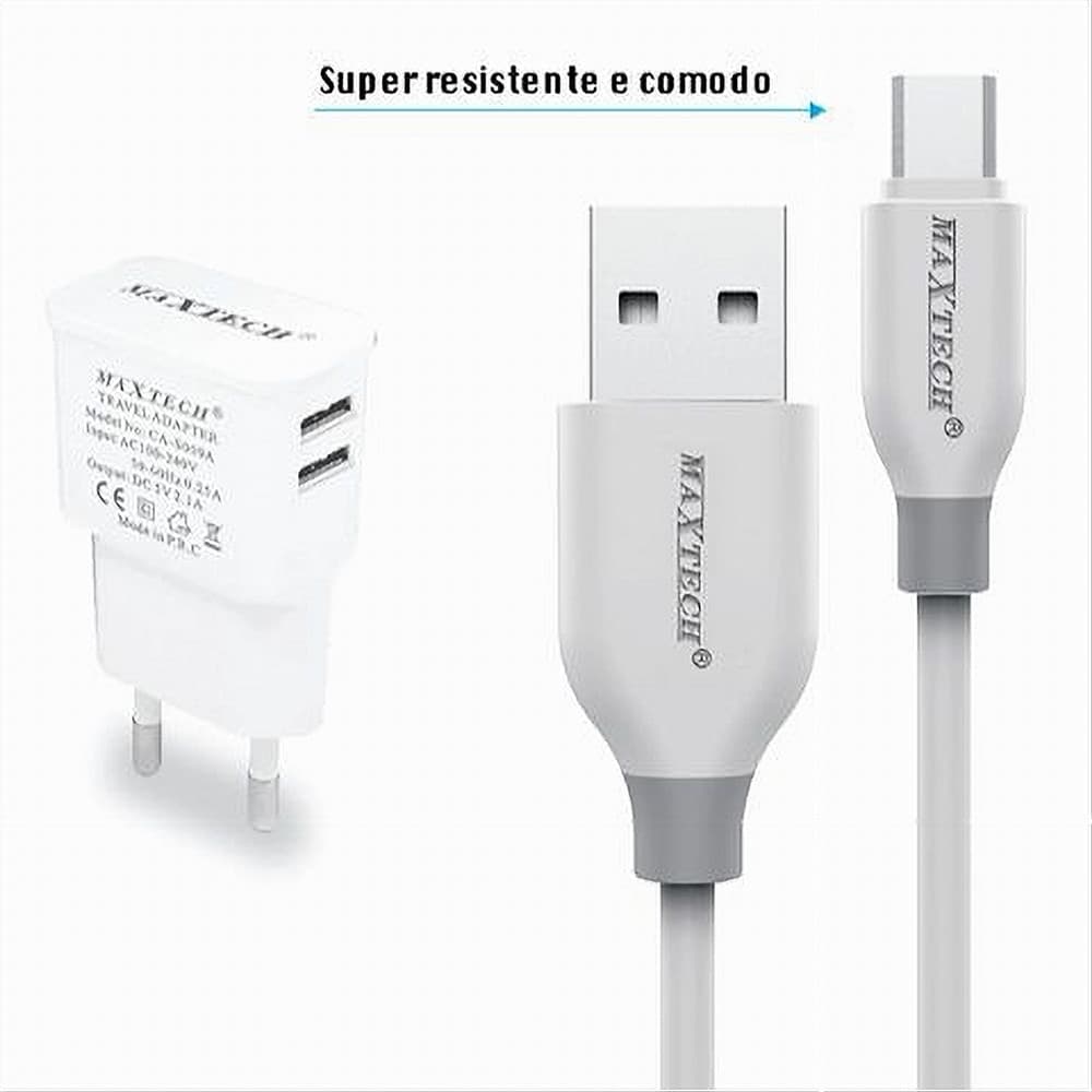 KIT CARICABATTERIE DA MURO 2 PORTE USB 2.1A + CAVO MICRO USB 1MT MAXTECH CA-S039 - 3