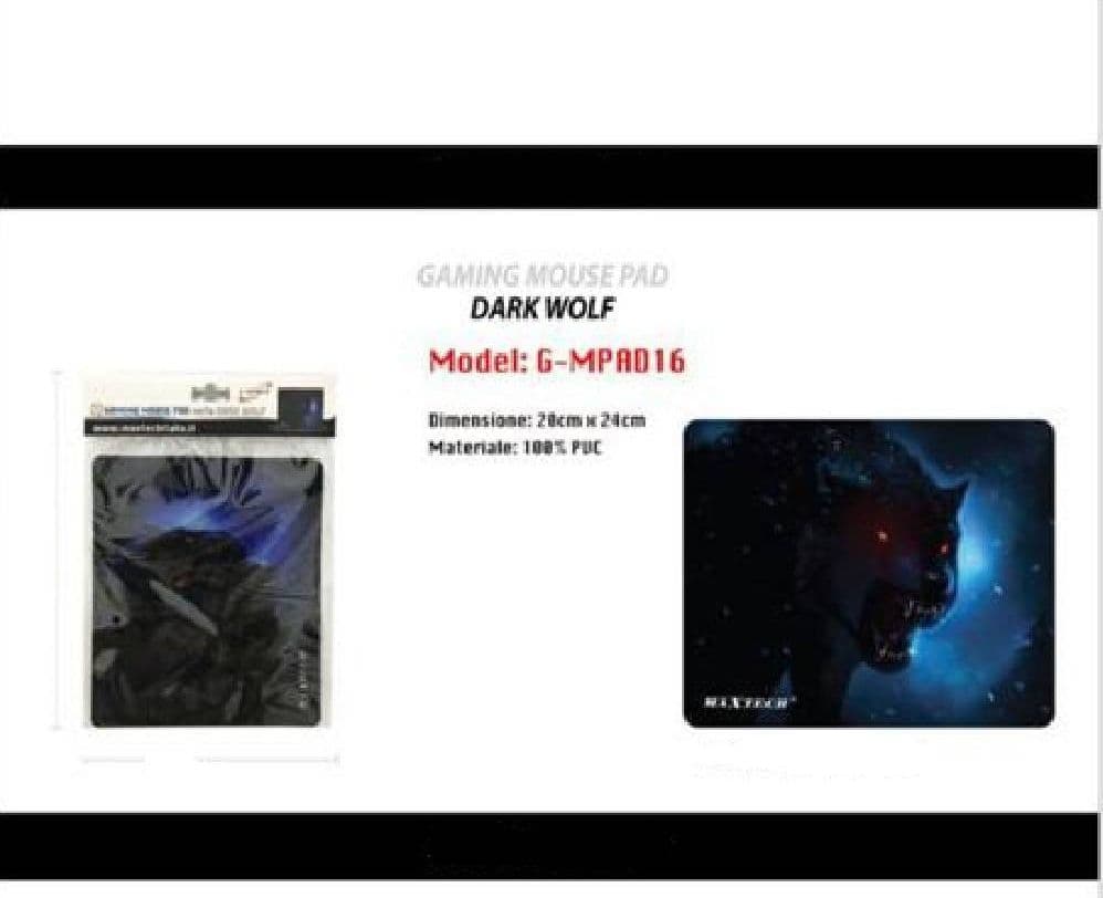 TAPPETINO PC POGGIAPOLSO GAMING MOUSE PAD DARK WOLF LUPO SCURO MAXTECH G-MPAD16