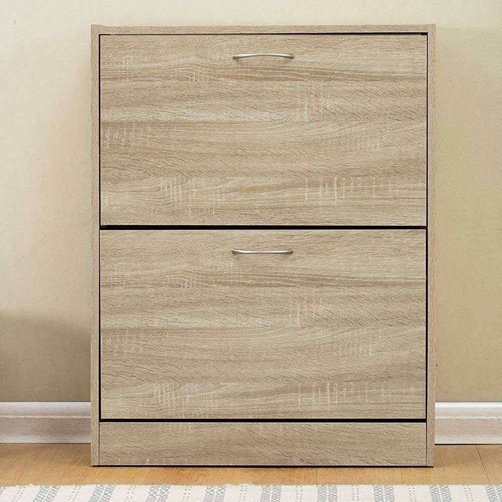 SCARPIERA 2 ANTE RIPIANI DOPPIA PROFONDITA IN MELAMINA 63X24X81CM COLORE BEIGE - 5